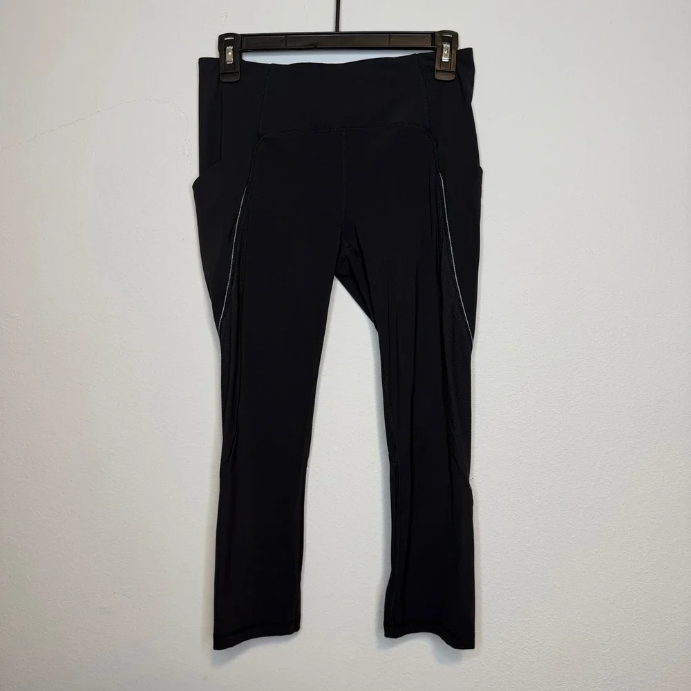 lululemon Run Off Route Mid Rise Crop Leggings Black Size 6 Athleisure